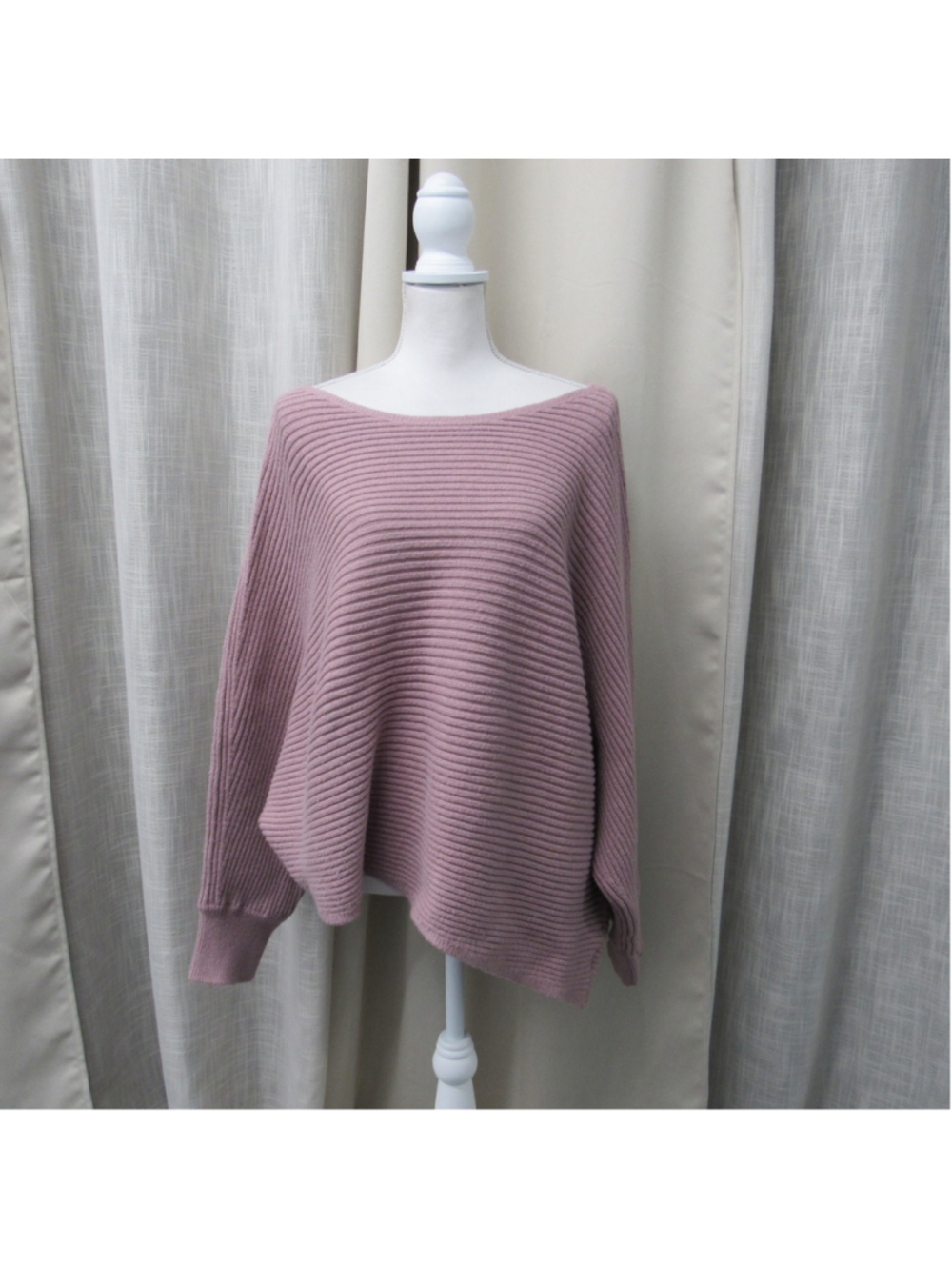 Anthropologie Dusty Pink Ribbed Boat Neck Batwing Slouchy Knit Sweater Plus 3X